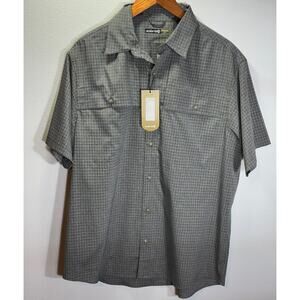 Solaris Men’s UPF 30 Short Sleeve Button Shirt Gray Check Large NWT Quick Dry